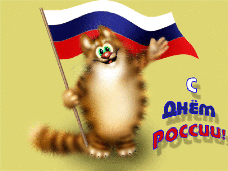 Гифка День России. Кот с флагом России