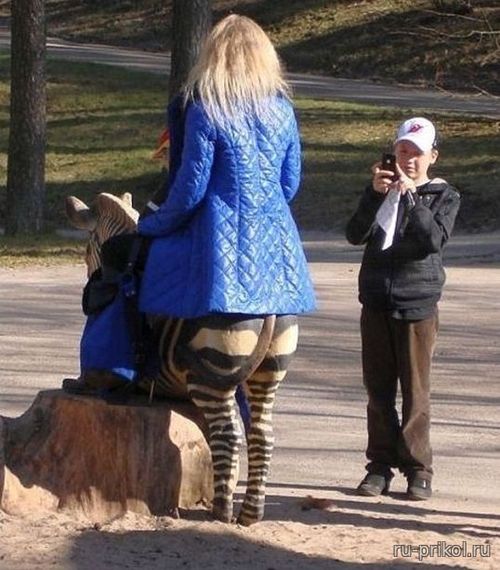 Девушка с ногами зебры. Смешное фото